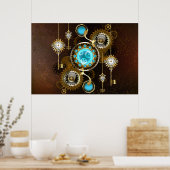 Steampunk Roestige Achtergrond met Turquoise Lenze Poster (Keuken)