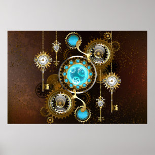 Steampunk Roestige Achtergrond met Turquoise Lenze Poster