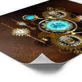 Steampunk roestige achtergrond met turquoise lenze poster (Hoek)