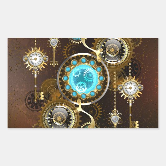 Steampunk Roestige Achtergrond met Turquoise Lenze Rechthoekige Sticker (Voorkant)