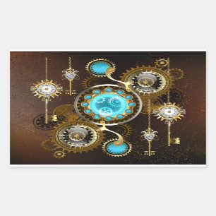 Steampunk Roestige Achtergrond met Turquoise Lenze Rechthoekige Sticker