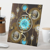 Steampunk Roestige Achtergrond met Turquoise Lenze Reclamebord Met Voetstuk (Insitu)