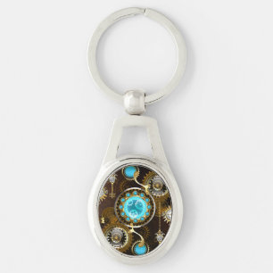 Steampunk Roestige Achtergrond met Turquoise Lenze Sleutelhanger