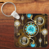 Steampunk Roestige Achtergrond met Turquoise Lenze Sleutelhanger (Voorkant)