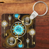 Steampunk Roestige Achtergrond met Turquoise Lenze Sleutelhanger (Achterkant)