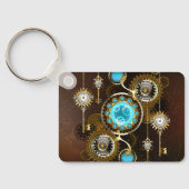 Steampunk roestige achtergrond met turquoise lenze sleutelhanger (Achterkant)