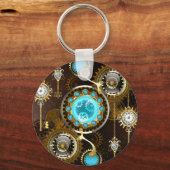Steampunk Roestige Achtergrond met Turquoise Lenze Sleutelhanger (Achterkant)