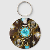 Steampunk Roestige Achtergrond met Turquoise Lenze Sleutelhanger (Achterkant)