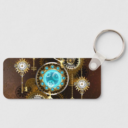 Steampunk roestige achtergrond met turquoise lenze sleutelhanger (Voorkant)