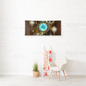 Steampunk Roestige Achtergrond met Turquoise Lenze Spandoek (Insitu)