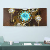 Steampunk Roestige Achtergrond met Turquoise Lenze Spandoek (Beurs)