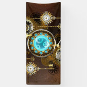Steampunk Roestige Achtergrond met Turquoise Lenze Spandoek (Verticaal)