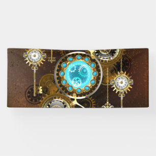 Steampunk Roestige Achtergrond met Turquoise Lenze Spandoek