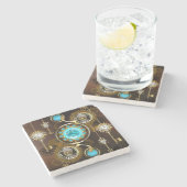 Steampunk Roestige Achtergrond met Turquoise Lenze Stenen Onderzetter (Zijkant)