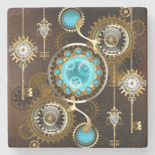 Steampunk Roestige Achtergrond met Turquoise Lenze Stenen Onderzetter (Voorkant)