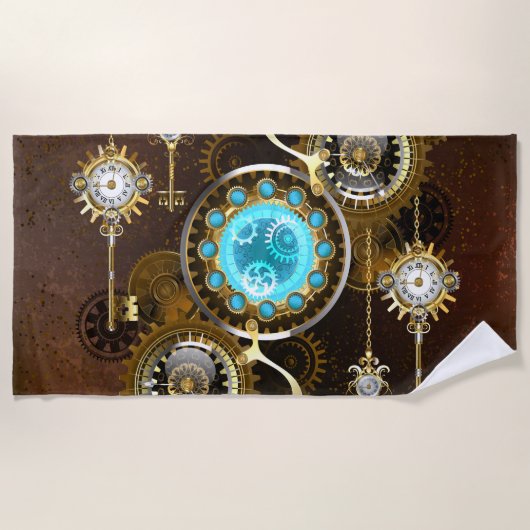 Steampunk Roestige Achtergrond met Turquoise Lenze Strandlaken (Voorkant)