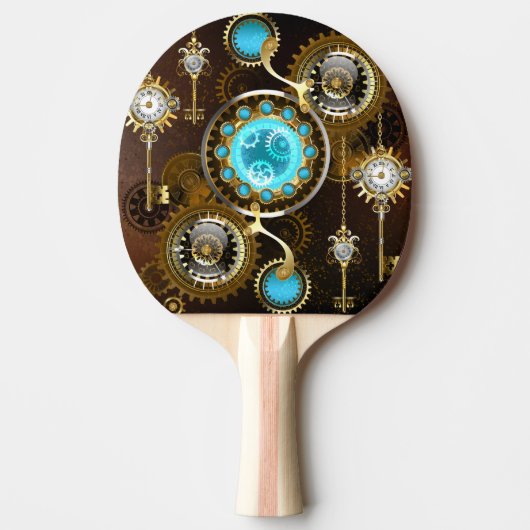 Steampunk Roestige Achtergrond met Turquoise Lenze Tafeltennisbatje (Voorkant)