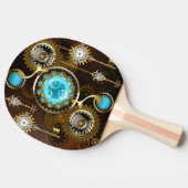 Steampunk Roestige Achtergrond met Turquoise Lenze Tafeltennisbatje (Zijkant)