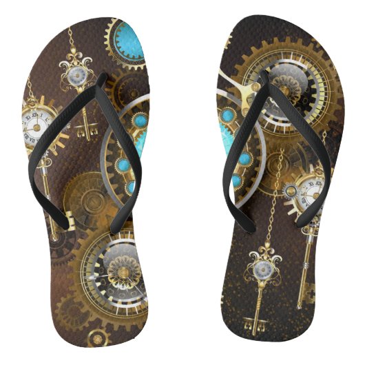 Steampunk Roestige Achtergrond met Turquoise Lenze Teenslippers (Voetbed)