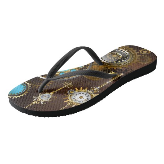 Steampunk Roestige Achtergrond met Turquoise Lenze Teenslippers (Schuin)