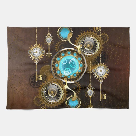 Steampunk Roestige Achtergrond met Turquoise Lenze Theedoek (Horizontaal)