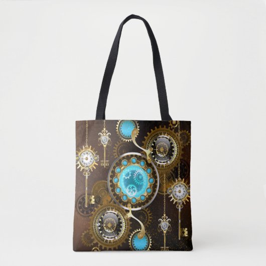 Steampunk Roestige Achtergrond met Turquoise Lenze Tote Bag (Voorkant)