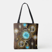 Steampunk Roestige Achtergrond met Turquoise Lenze Tote Bag (Achterkant)