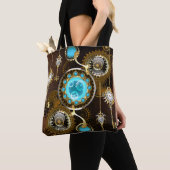 Steampunk Roestige Achtergrond met Turquoise Lenze Tote Bag (Dichtbij)