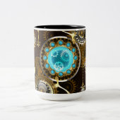 Steampunk Roestige Achtergrond met Turquoise Lenze Tweekleurige Koffiemok (Center)