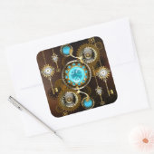 Steampunk Roestige Achtergrond met Turquoise Lenze Vierkante Sticker (Envelop)