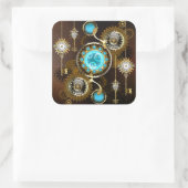 Steampunk Roestige Achtergrond met Turquoise Lenze Vierkante Sticker (Tas)