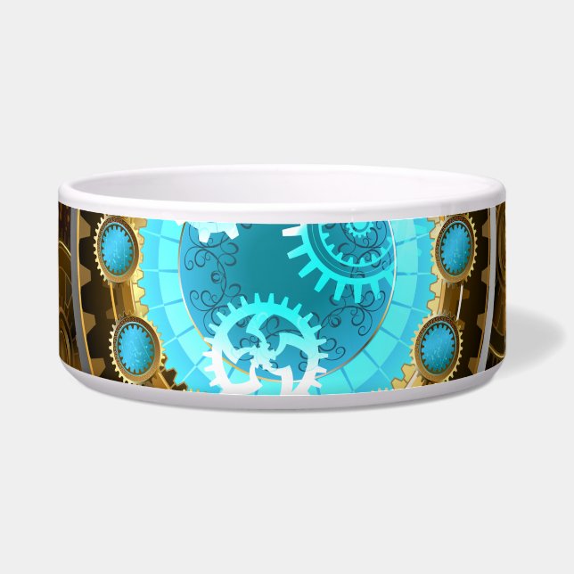 Steampunk Roestige Achtergrond met Turquoise Lenze Voerbakje (Voorkant)
