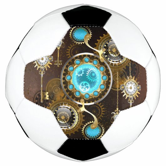Steampunk Roestige Achtergrond met Turquoise Lenze Voetbal (Voorkant)