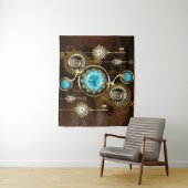 Steampunk Roestige Achtergrond met Turquoise Lenze Wandkleed (In situ)