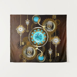 Steampunk Roestige Achtergrond met Turquoise Lenze Wandkleed