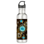 Steampunk Roestige Achtergrond met Turquoise Lenze Waterfles (Voorkant)