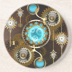Steampunk roestige achtergrond met turquoise lenze zandsteen onderzetter