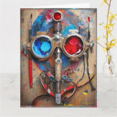 Steampunk Rood Blauwe Goggles Graffiti Kaart (Gele Bloem)