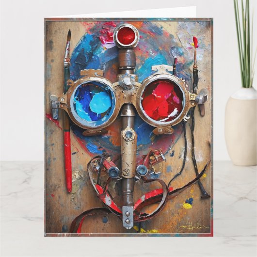 Steampunk Rood Blauwe Goggles Graffiti Kaart (Voorkant)