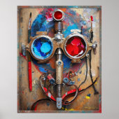 Steampunk Rood Blauwe Goggles Graffiti Poster (Voorkant)
