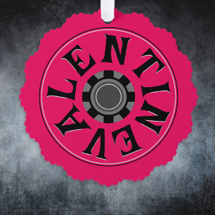 Steampunk Rood Wiel Cog Valentijnsdag Rond Ornament Kaart