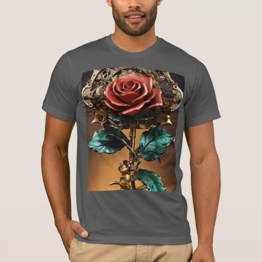 Steampunk Roos Bloom – Mechanical Elegance T-shirt (Voorkant)