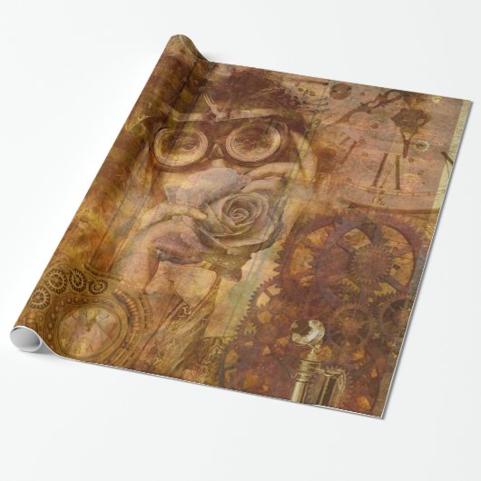 Steampunk Roos inpakpapier (Uitgerold)