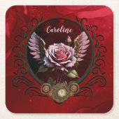 Steampunk-roos Kartonnen Onderzetters (Voorkant)