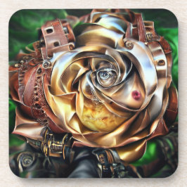 Steampunk Roos met surrealistisch gezicht - Mechan Bier Onderzetter