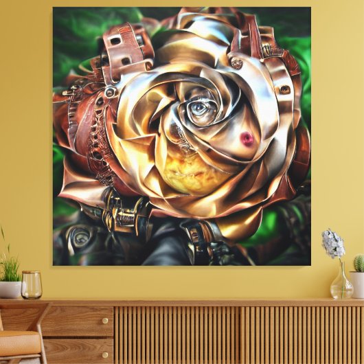 Steampunk Roos met surrealistisch gezicht - Mechan Canvas Afdruk (Insitu (Woonkamer))