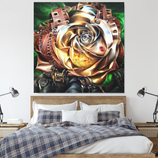 Steampunk Roos met surrealistisch gezicht - Mechan Canvas Afdruk (Insitu (Slaapkamer))