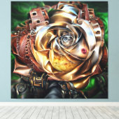 Steampunk Roos met surrealistisch gezicht - Mechan Canvas Afdruk (Insitu (Houten vloer))