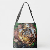 Steampunk Roos met surrealistisch gezicht - Mechan Crossbody Tas (Achterkant)