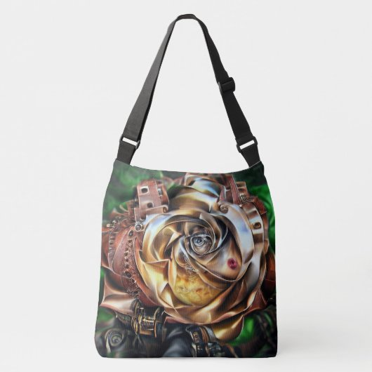 Steampunk Roos met surrealistisch gezicht - Mechan Crossbody Tas (Voorkant)